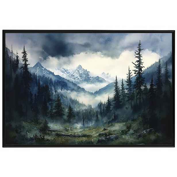 Plakát Rámeček Hliníkový Krajina Hory Vrcholy Lesa Nebe Mraky Bouře 60x40