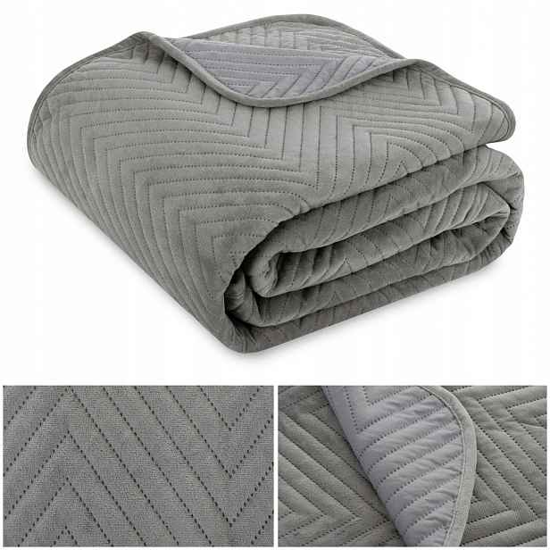 Přikrývka na postel pohovka 200x220 Velurová velvet prošívaná kapa Caden Šedá