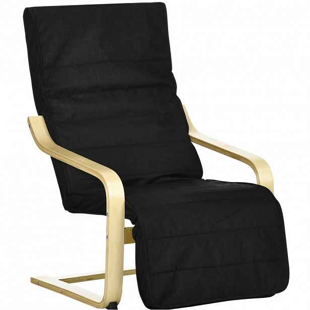 Redom RELAXAČNÍ křeslo 66,5/94/100 cm s 5polohovou opěrkou nohou a konstrukcí z březového dřeva, Černá