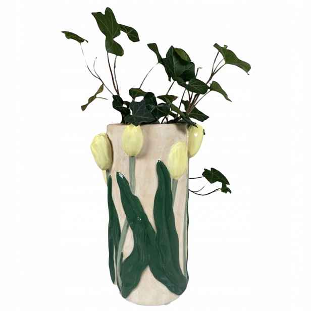 Váza Na Kytice Květin 22 cm, ručně malovaná, skandinávský tulipány glazura