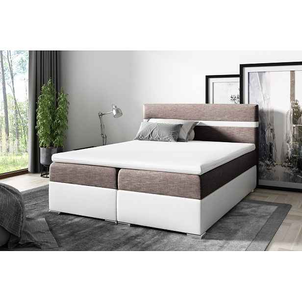 Boxspringová postel URSZULA - 120x200, bílá / hnědá + topper ZDARMA