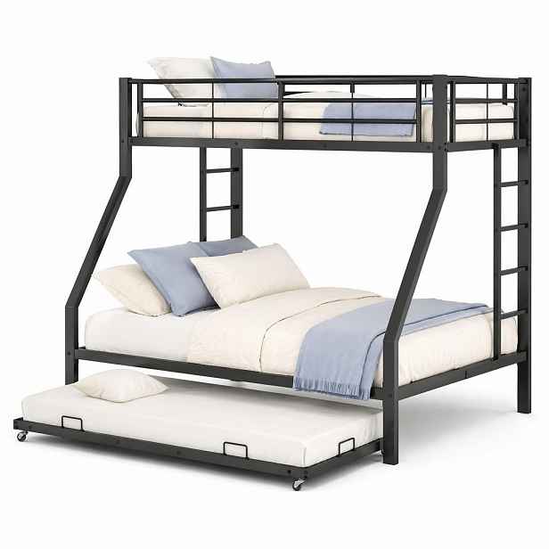 CHICFURN PATROVÁ POSTEL 90/200 cm & 140/200 cm & 90/190 cm v černé barvě s výsuvným lůžkem