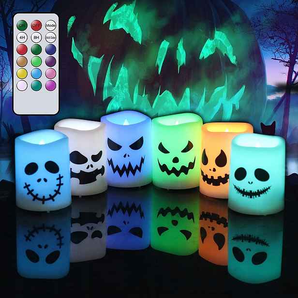 Led votivní svíčky měnící barvu s dálkovým ovládáním, pro Halloween