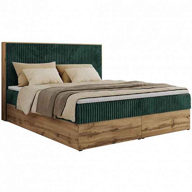 MKS KONTINENTÁLNÍ POSTEL WOOD CLASSIC 140/200 - tmavě zelená Manšestr - H3