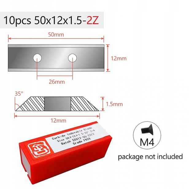 Sada vyměnitelných destiček pro frézy 10 ks 50x12x1,5 mm Vhm 2-stranné