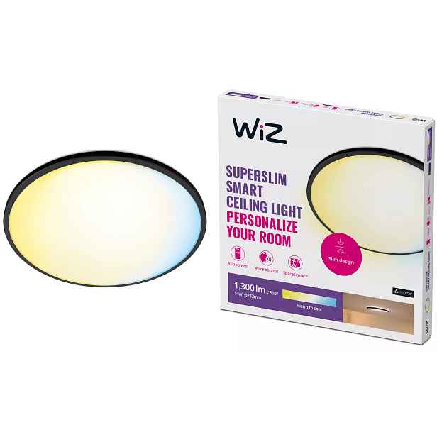 Stropní Svítidlo Led Stropní Svítidlo na omítku 14W Cct Černá Kulatý Smart WiFi WiZ