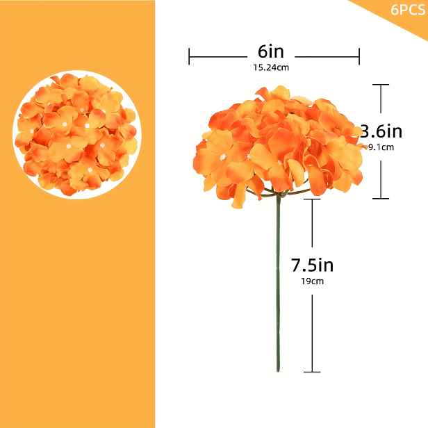 TEMU 6 ks umělých hortenzií s stonky, oranžové, vhodné pro Den díkůvzdání, DIY dekorace, výplň do váz, svatební středové aranžmá, interiérové a