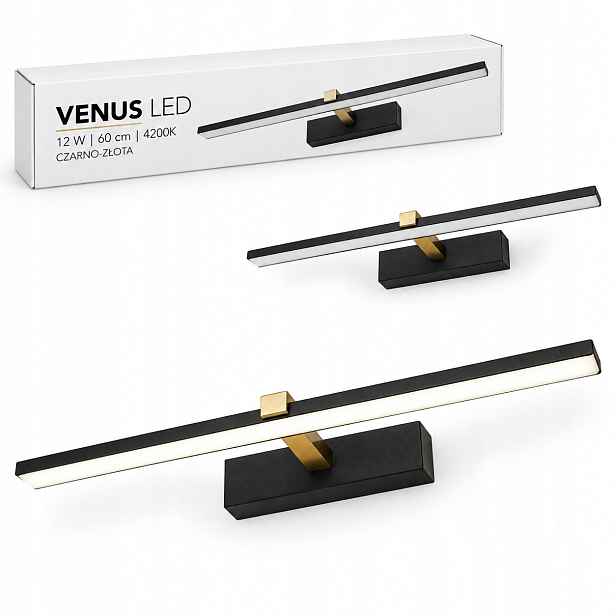 Černo-zlatá lampa Venus 12W 60 cm Led do obývacího pokoje na zeď 840 lm IP44