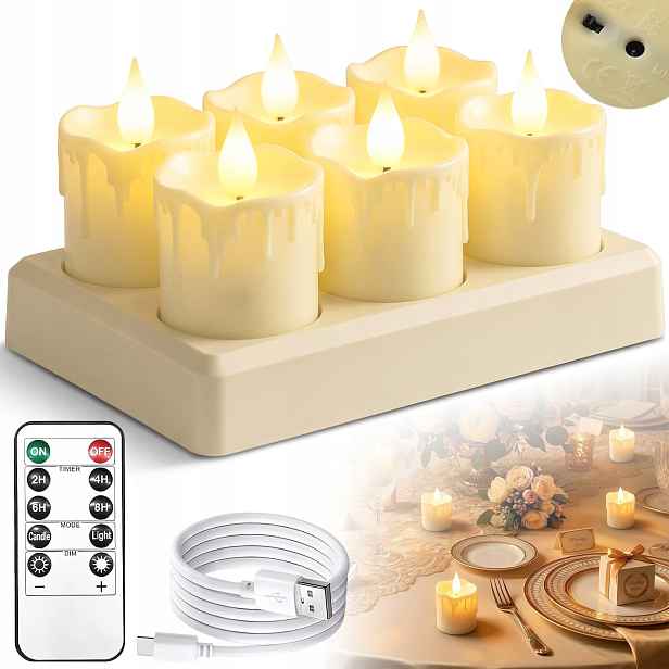 Led Vosková Svíčka Na Baterie Plamen Časovač Svíčka Teplé Světlo 6 Ks