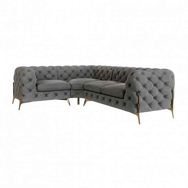 S-Style CHESTERFIELD ROHOVÁ SEDAČKA Lexi v šedé se zlatými nohami - otomán vlevo