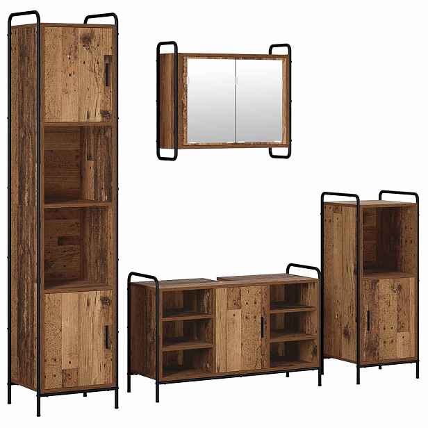vidaXL Sada koupelnových skříněk 4 ks Staré dřevo 40 x 36 x 181 cm