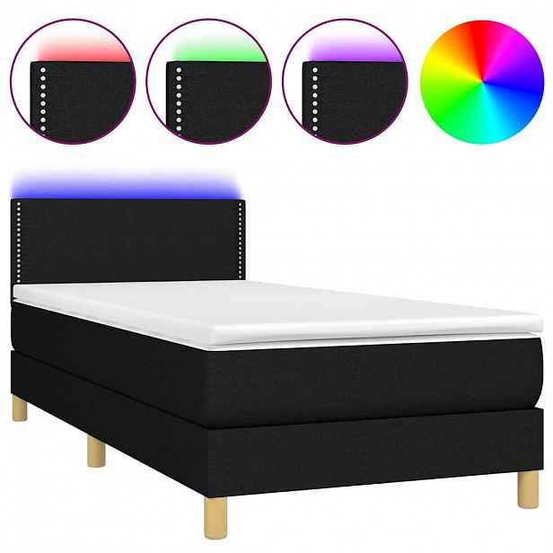 vidaXL Box spring postel s matrací a LED černá 90x190 cm textil