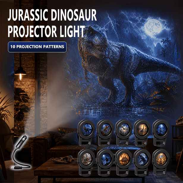 TEMU USB Jurská Dinosauří Projekční Lampa, 1 Lampa + 10 Projekčních Vzorů LED Noční Světlo, Ohebná Otočná USB Lampa, Vhodná pro Dekoraci Ložnice a ,