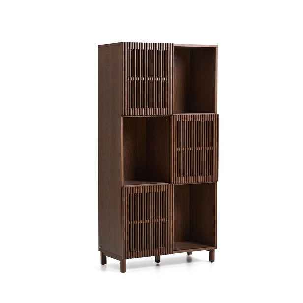 Tmavě hnědá knihovna v dekoru ořechu s posuvnými dveřmi 84,5x170x42,5 cm Beyla – Kave Home
