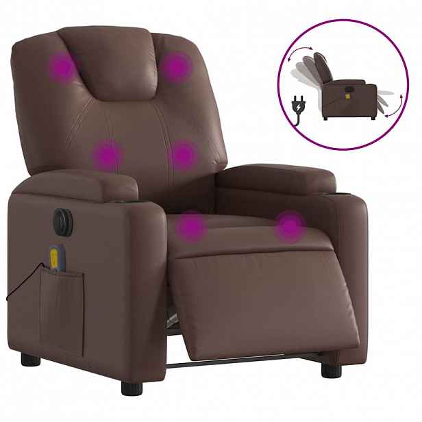 vidaXL Elektrické masážní polohovací křeslo hnědé umělá kůže