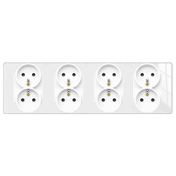 Čtyřnásobná zásuvka z bílého skla s uzemněním 8x230V Nuri B-Line