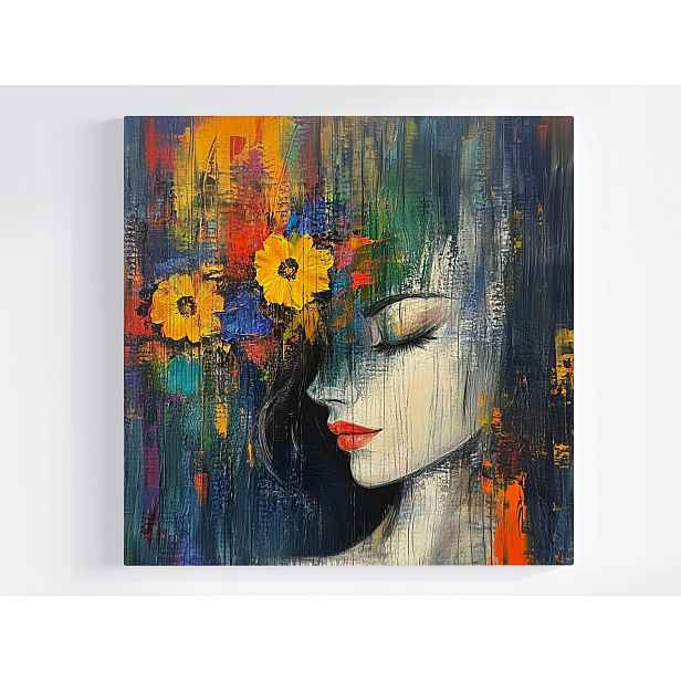 Obraz Na Plátně Canvas Postava Portrét Žena Tvář Barevné Květiny 50x50