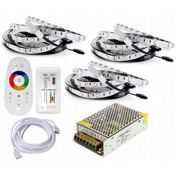 Set Led Rgb Bílá 5050 Páska 15 m Dálkový Ovladač Dotyk