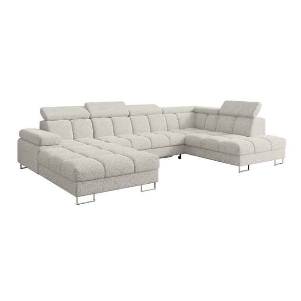 ALTDECOR SEDACÍ SOUPRAVA s funkcí spaní a úložným prostorem, otoman vpravo COMA U 345x203x79 světle šedá velur