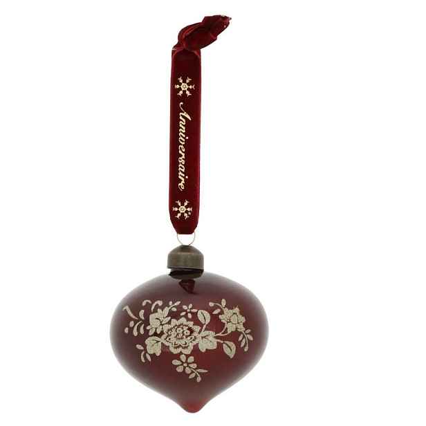 Červenozlatá skleněná vánoční baňka se sametovou stuhou Chic - 8 cm Chic Antique