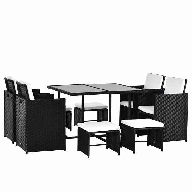 Outsunny POLYRATTAN Zahradní nábytek Ratanová zahradní sada včetně polštáře Černá 109 x 109 x 72 cm
