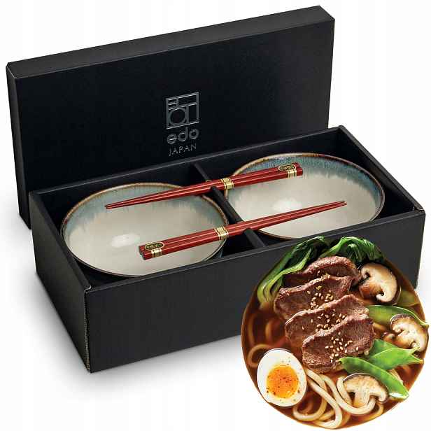 Sada keramických misek 17 cm na polévku Udon s paličkami Aurora