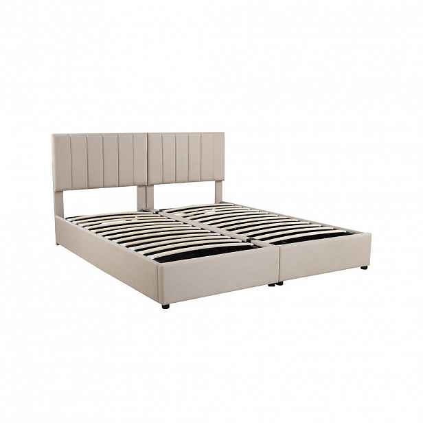 CHICFURN ČALOUNĚNÁ POSTEL 180/200 cm v béžové barvě s úložným prostorem a nastavitelným čelem