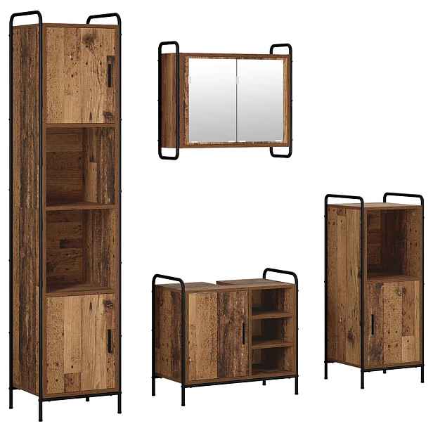 vidaXL Sada koupelnových skříněk 4 ks Staré dřevo 40 x 36 x 181 cm