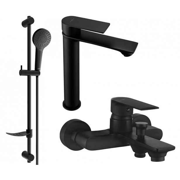 MEXEN - Royo DF05 Set umyvadlové a vanové baterie s příslušenstvím, černá 72213DF05-70
