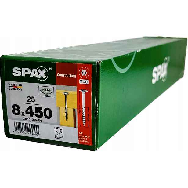 Šrouby do dřevěných konstrukcí 8x450mm Spax Wirox talířová hlava 25 Ks