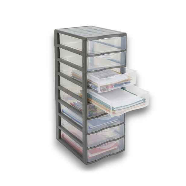 SUNDIS Úložný box s 8 zásuvkami, antracit, OFFICEMIX A4