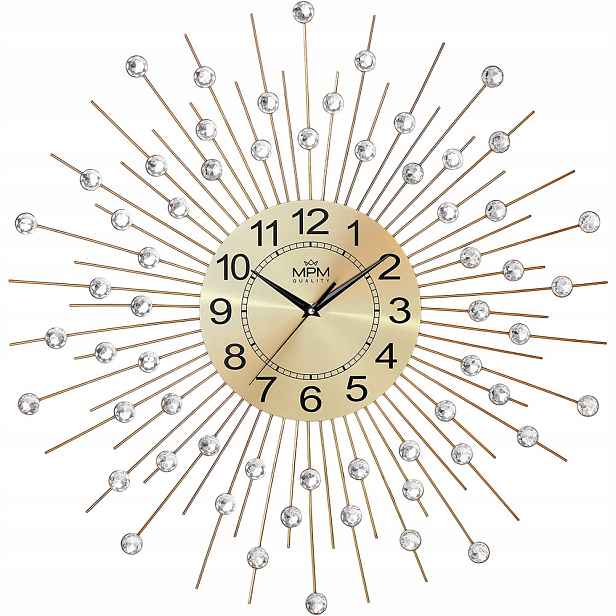 Velké Efektní Zlaté Nástěnné Hodiny S Krystaly Mpm E04.4497.80 60 cm