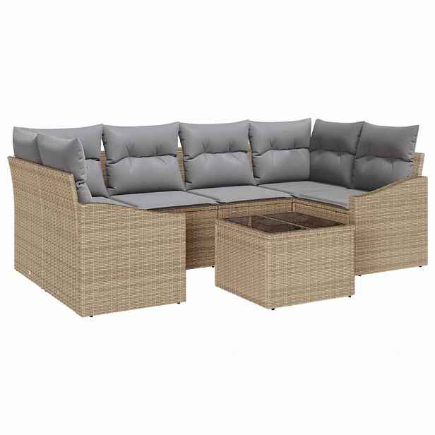 vidaXL Set pohovek 7 ks Beige a šedá polyratan