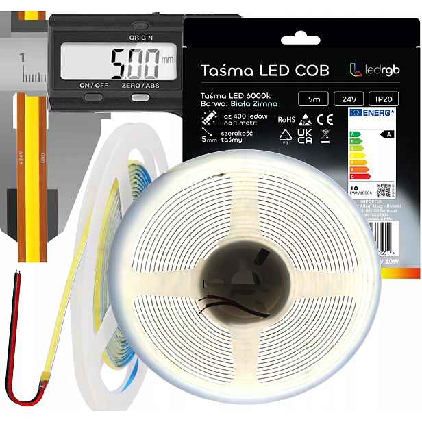 Led pásek Neon Cob 24V 5 m 400 diod 6000K Bílý Studený Tenký 5MM Světlý Silný