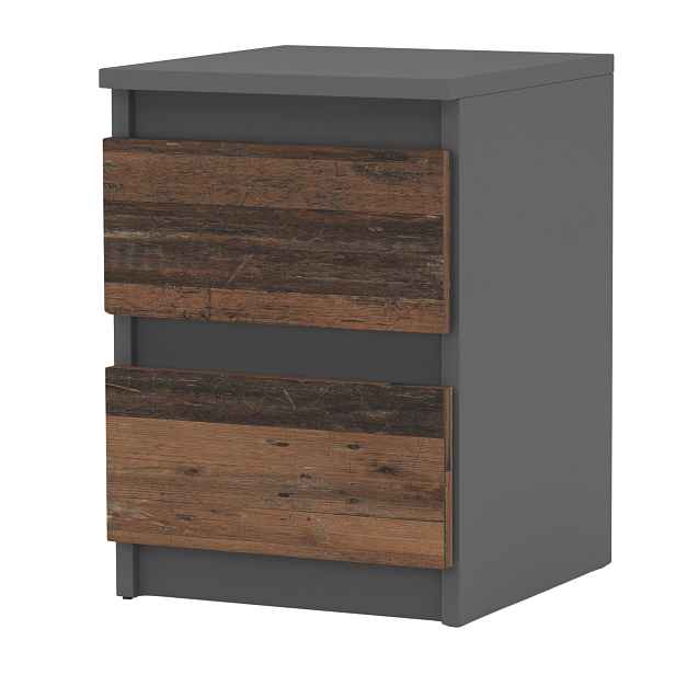 Noční Stolek 30 CM Šedá Vintage 2 zásuvky Noční stolek Nakastlik Loft