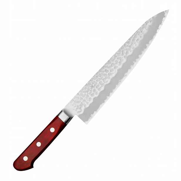 Nůž japonského šéfa gyuta Tsunehisa Aogami 21 cm Migaki 63 Hrc červený