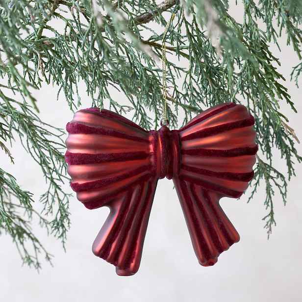 Červená vánoční skleněná ozdoba mašle Bow – 13*3*11 cm Chic Antique