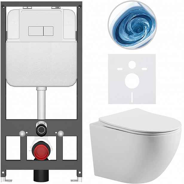 Kompletní WC set Basic/Cesso - bílá matná - WC tlačítko Modulo/Bílá - závěsné - předstěnová instalace - 49x36 cm - 8050BD86183