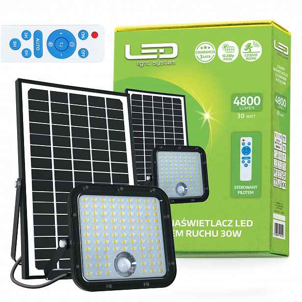 Led reflektor s Led senzorem pohybu Solární Led 30W Halogen na dálkové ovládání