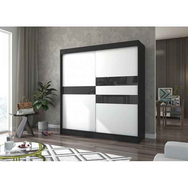 Šatní skříň s posuvnými dveřmi 200 cm ELANA - černá / bílá