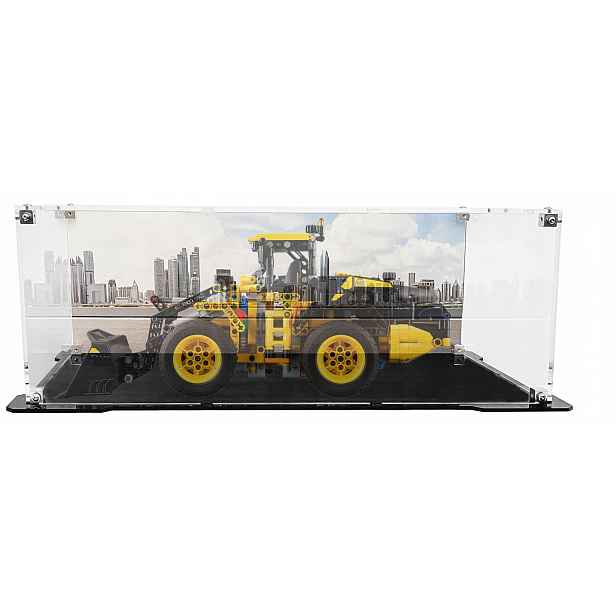 Vitrína s černou základnou a pozadím pro sadu Lego 42209 Technic Volvo L120