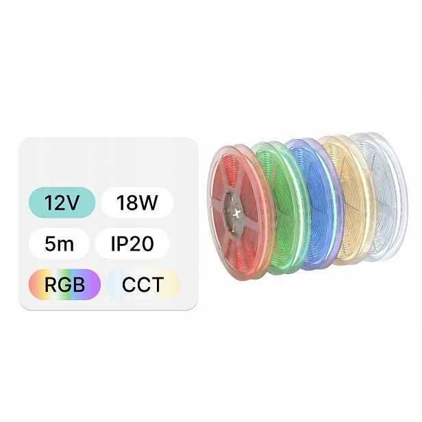 5 mb Led Pásek 12 V Cob 18 W 840 Led IP20 Rgb+cct 12 mm