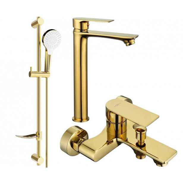 MEXEN - Royo DF05 Set umyvadlové a vanové baterie s příslušenstvím, zlatá 72213DF05-50