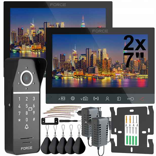 Videodomofon Force Ingo Duo 2x Monitor 7" Černý Full Hd Čtečka Klíčenek 749