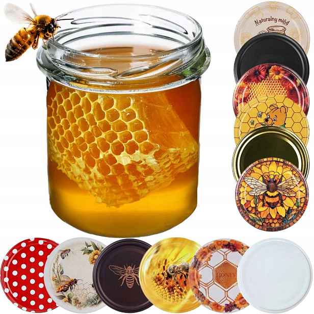 20 Ks Skleniček 350 ml Sklenice Na Med Zavařeniny Skleněné Víčko Šroubovací Fi 82