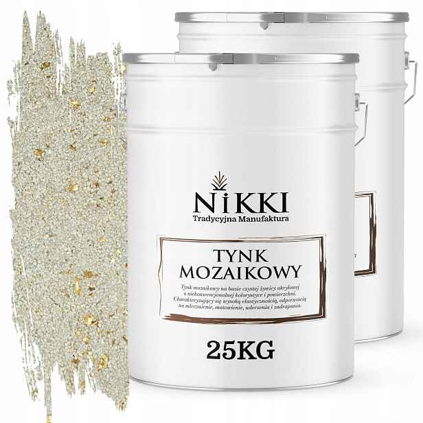 Mozaiková Pryskyřičná Omítka 2x25KG Vnitřní Vnější Bílá Se Zlatou Mikou M08