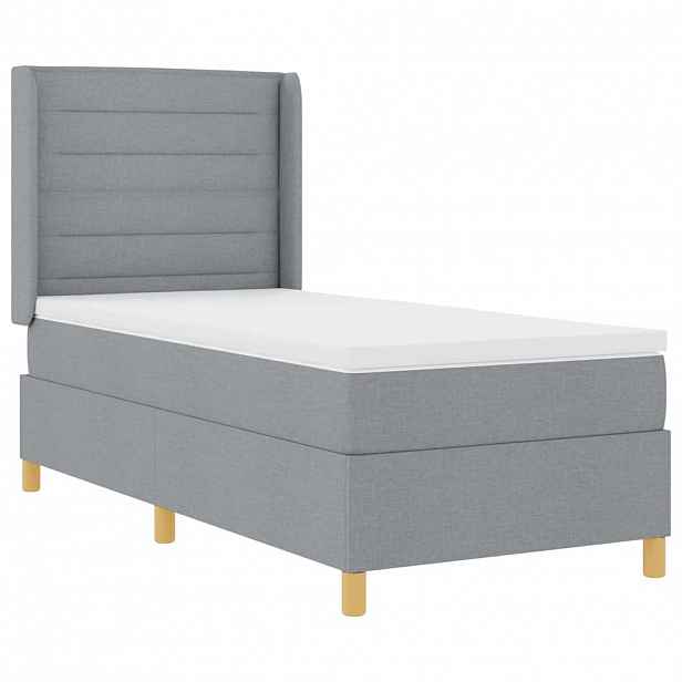 vidaXL Postel s boxspringem s LED pásky Světle šedá 90 x 190 cm textil