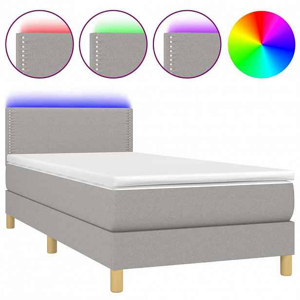 vidaXL Box spring postel s matrací a LED světle šedá 100x200 cm textil