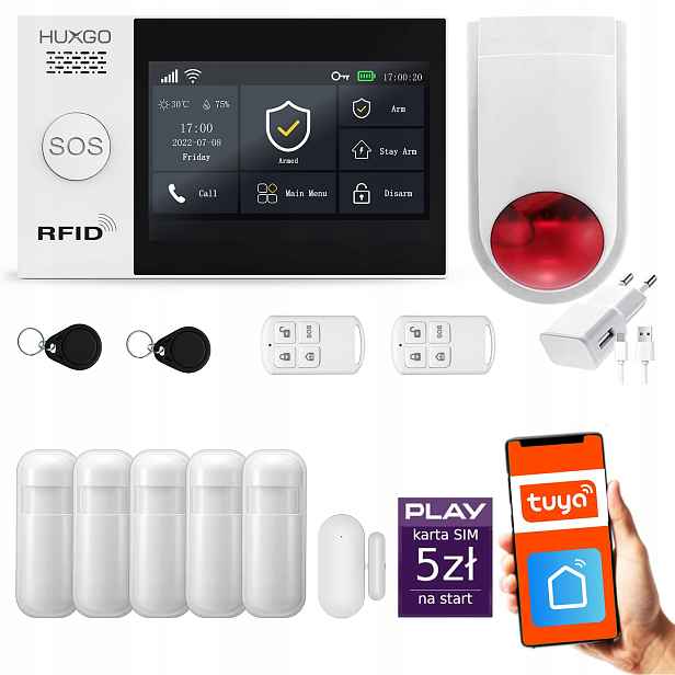 Bezdrátový alarm WiFi Gsm 4G, Tuya, alarmová sada Huxgo HXA007 R5WS