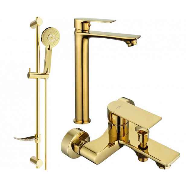 MEXEN - Royo DF40 Set umyvadlové a vanové baterie s příslušenstvím, zlatá 72213DF40-50